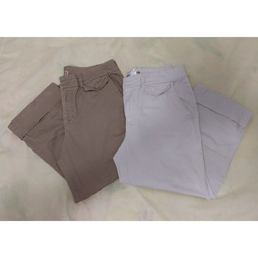 Old Navy Khaki Pants 2 Pair Tan Brown Stretch Cropped Capris Straight Womens 16